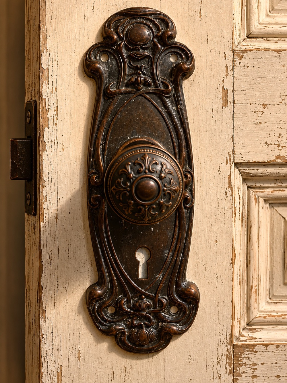 Antique Sargent & Co. Alby Art Nouveau Door Backplate Brass Patina Hardware